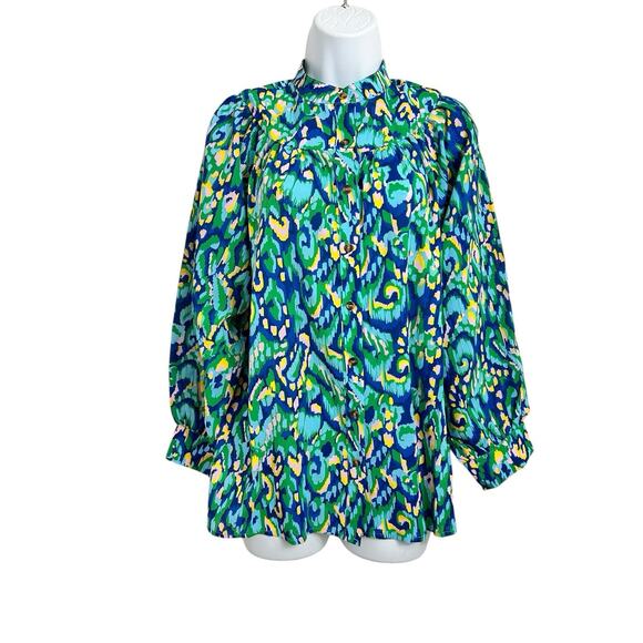 First Love By Lovelyn Abstract Print Mandarin Collar Button Down Top Sz S Blouse - Picture 8 of 10